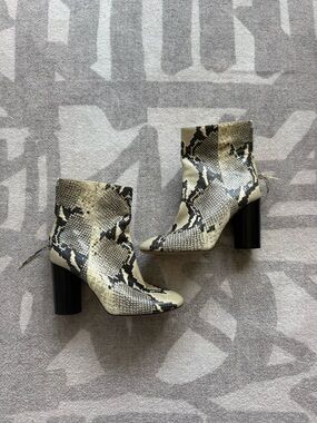 Isabel Marant Snake-Print Ankle Boots in Beige and Black